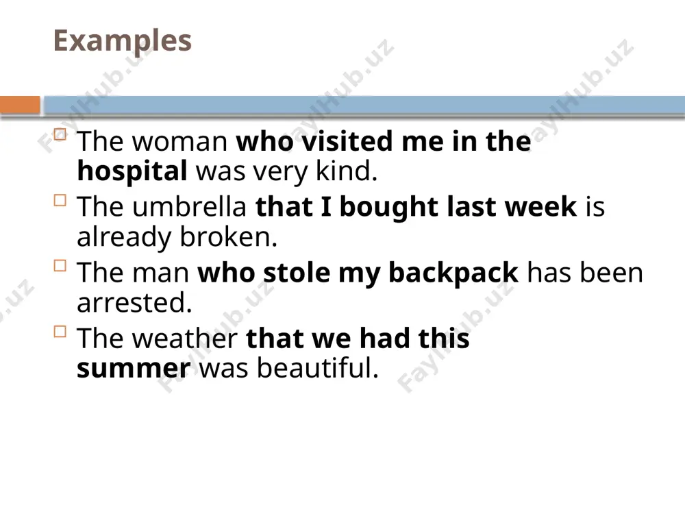 non-defining relative clause can refer to all the information contained in the previous part of the sentence, rather than to just one word. examples chris did really well in his exams, which is quite a surprise. my friends were all hiding in my apartment, which isn't what i'd expected. she's studying to become a doctor, which is difficult. thanks for watching image3.png image4.jpeg image5.jpeg image6.jpeg image7.jpeg /docprops/thumbnail.jpeg