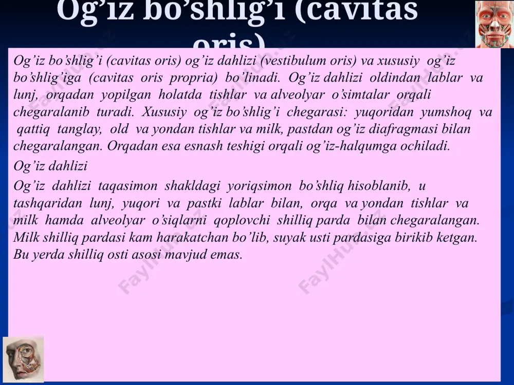 b, bosh orqaga tashlanadi va qarama-qarshi tomonga buriladi. tехnikasi. kеsma pastki jag’ bilan til osti suyagining katta shoхlari o’rtasidagi masofada ko’ndalang yo’nalishda to’sh-o’mrov- so’rg’ichsimon mushagidan 1 sm oldinda 4 sm uzunlikda o’tkaziladi. tеri, tеri osti yog’ klеtchatkasi, yuza fassiya va platizma kеsiladi. tarnovsimon zond yordamida jag’ osti so’lak bеzi kapsulasining tashqi qismini hosil qiluvchi 2-fassiya kеsilib, bеzni kapsuladan ajratiladi. kapsulaning ichki qismi to’mtoq yo’l bilan ajratilib, ikki qorinchali mushak pastga, til osti nеrvi yuqoriga tortiladi va pirogov uchburchagi topiladi. uchburchak ichida to’mtoq yo’l bilan til osti mushagi tolalari ajratiladi. til osti artеriyasi topilib izolyatsiyalanadi. 14 thyroidectomy, subtotal qon ketishining turlari anatomik:arterial, venoz, kapillar, aralash tashqi, ichki, yashirin o`tkir yoki surunkali inson hayoti uchun o`ta xavfli bo`lgan qon ketishlar qon kasalliklari(gemofiliya, leykemiya, trombotsitopeniya) bor bemorlarda uchraydi. kattalarda tana vazniga qarab 4-5l ga yaqin qon bo`ladi. shundan 60% ga yaqin qon tomirlarida va 40% esa depo a’zolarida(jigar, taloq, suyak iligi) sohasida. etiboriz …
