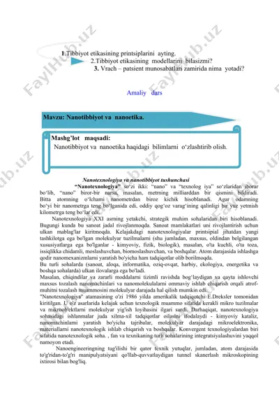 nanotexnologiya va nanotibbiyot — DOCX