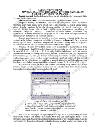 excel elektron jadvali — PDF