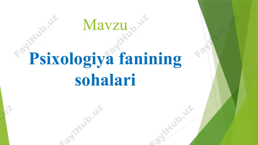 rgi kunda psixologiyaning fanlar tizimida yanada mustahkamlanayotganligidan dalolat beradi. psixologiyaning sohalari pedagogik psixologiya mehnat psixologiyasi umumiy psixologiya yosh davrlari psixologiyasi ijtimoiy psixologiya fizologik psixologiya tibbiyot psixologiyasi savdo psixologiyasi harbiy psixologiya yuridik psixologiya injenerlik psixologiyasi ekspirimental psixologiya umumiy psixologiya umumiy psixologiya – psixologiyaning barcha masalalarining o’ziga xos jihatlarini o’rganadigan maxsus sohasi; umumiy psixologiya – normal odamlar xarakterlarini o’rganishga bog’liq bo’lgan asosiy fundament vazifasini o’tovchi qonun – qoidalar, va prinsiplarni o’rganadi; pedagogik psixologiya pedagogik psixologiya - taʼlim va tarbiya muammolarini tadqiq qiladigan psixologiya sohasi. u shaxsning maqsadga muvofiq rivojlanishini, bilish faoliyatining va insonda ijtimoiy ijobiy sifatlarni tarbiyalashning psixologik muammolarini oʻrganadi. pedagogik psixologiyaning maqsadi — shart-sharoit va boshqa psixologik omillardan kelib chiqqan holda oʻqitishning oqilona rivojlantiruvchi taʼsirini kuchaytirish. yosh davrlari psixologiyasi yosh davrlari psixologiyasi fanining mavzu baxsi turli yoshdagi odamlarning (bolalar, o‘quvchilar, kattalar, erkaklar, ayollarning (ontogenezda) tug‘ilgandan umrining oxirigacha) psixik rivojlanish jarayonini, shaxsning shakllanishi hamda o‘zaro munosabati qonuniyatlarini o‘rganishdan iboratdir. yosh davrlari psixologiyasi …