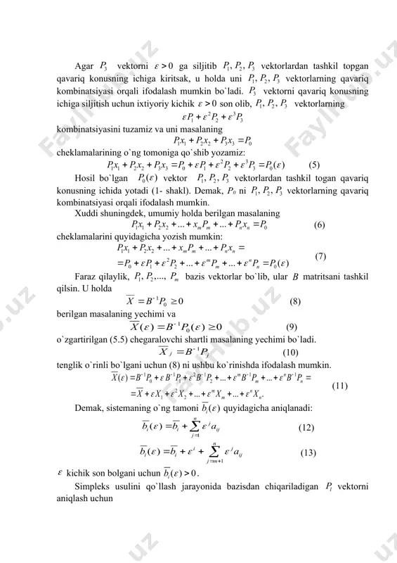ki, natijada tenglamalarning o`ng tomoniga ( ning faqat birinchi va ikkinchi darajasini qo`shish etarli bo`lsin. masalani simpleks jadvalga joylashtirib yechamiz: i. 150 6 0 0 0 0 0 0 1 1/4 1/2 0 -60 -90 0 -1/25 1 9 3 0 1 0 0 0 1 0 0 0 1 0 3/4 -150 -6 0 0 0 ii. -3/4 0 0 1 1 0 0 -240 30 0 -4/25 3/50 1 36 -15 0 4 -2 0 0 1 0 0 0 1 0 30 7/50 -33 -3 0 0 iii. -3/4 150 0 ( 1 1 0 0 40 1 0 8/25 1/500 1 -84 -1/2 0 -12 -1/15 0 8 1/30 0 0 0 1 0 0 2/25 -18 -1 -1 0 iv. -3/4 0 1 0 0 -160 500 -500 0 1 0 -4 -250 250 -4/3 -100/3 100/3 8/3 50/3 -50/3 0 0 1 0 -40 …