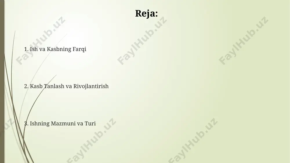 di. ishda rivojlanish va o'sish surxondaryo viloyatida joylashgan kichik va o'rta biznes sub'ektlarining 70% dan ortig'i xodimlarni ishga olishda kasbiy ko'nikmalarga ustunlik berib, natijada biznes samaradorligini 20% ga oshirgan. ishning rivojlanishiga 2023-yilda toshkent shahrida o‘tkazilgan tadqiqotlarga ko‘ra, 30%dan ortiq xodimlar o‘z malakalarini oshirish kurslarida qatnashganligi sababli ish samaradorligi 15% ga oshganligini ko‘rsatdi. o‘zbekistonning andijon viloyatida joylashgan yirik korxonalardan birida, 5 yil davomida ish haqi 25% ga oshgan, bu esa ishchilarning mehnat unumdorligini 10% ga oshirishga olib keldi. ish va kasbning farqi ish va kasb o'rtasidagi farqni tushunish, shaxsiy rivojlanish va martaba rejalashtirishda muhim ahamiyatga ega, chunki 20 dan ortiq ish turini bajargan inson 3 ta turli kasb egalari bo'lishi mumkin. kasb esa, odamning malaka va ko'nikmalarini aks ettiruvchi, uzoq muddatli professional faoliyat yo'nalishini bildiradi, masalan, 5 yillik tajribaga ega dasturchi kasbi. ish, maqsadli faoliyat bo'lib, maosh yoki boshqa tovon puli evaziga bajariluvchi vaqt chegaralangan vazifalar majmuasini o'z ichiga oladi, masalan, …