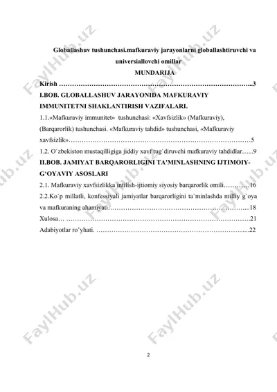 globallashuv tushunchasi va mafkuraviy jarayonlar — DOC