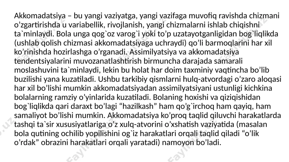 tomonidan ma`lum bir harakatlarni qo’llanilishi intellekt shakllanishining mezonidir. shunday qilib birinchi kichik davr oxiriga kelib bolalar o’zining harakatlari va natijalari o’rtasidagi aloqani kashf qiladilar. j.piaje topshiriqlari nomini olgan. ko’pincha bu tajribalarni shuningdek muvozanatni saqlash testi og`irlik, uzunlik, hajm, son va boshqa deb ham ataladi. rasmiy pozitsion operatsiya bosqichi 12-15 yosh rasmiy-operatsion tuzilishlar bolani taxminiy va aniq tayanchga ega bo’lmagan predmet doirasini tuzilishidan mustaqil ravishda fikr yuritish qobiliyatida namoyon bo’ladi. rasmiy formal fikrlash operatsiyalari asosi katta yoshdagi insonlar mantiqidir ularga faraz va deduktsiya yordamida shakllanadigan elementar ilmiy tafakkur asoslanadi. mavhum tafakkur rasmiy formal mantiq va uyg`unlik kombenatorlik, qoidalariga muvofiq bir fikrga xulosaga kelish qobiliyatini o’zida namoyon etadi. bu o’smirga farazlarni ilgari surib tafakkur rasmiy formal mantiq va uyg`unlik kombinatorlik qoidalariga muvofiq bir fikrga xulosaga kelish qobiliyatini o’zida namoyon etadi. bu o’smirga farazlarni ilgari surib, ularning eksperemental tadqiqni o’ylab topishga, xulosalar chiqarishga yordam beradi. ayrim oddiy fizik qonunlarni birikishiga qaratilgan eksperementda o’smirlarning …