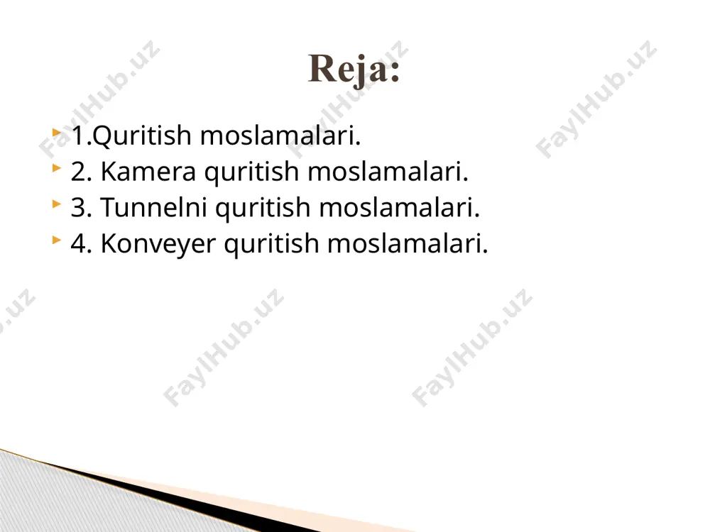 zgartiradi. chiqindi havoning bir qismi quritgichga qaytariladi, uning miqdorini 11-chi shiber bilan tartibga soladi. kamera quritgichlari tunnel quritgichlari: sovutish suvi (issiq havo, yonish gazlari va boshqalar) loy tomon siljiydi, u tunnelga tushirish teshigidan kiradi. uzluksiz ishlaydigan tunnel quritgichi uzunligi 24-36 m, balandligi 1,4—1,8 m, kengligi 1 -1,2 m bo'lgan kameradir.xom quritgichga harakatlanuvchi yoki arqonli itargichlar yordamida temir yo'llar bo'ylab tunnellarda harakatlanadigan vagonlarda kiradi. alohida tunnellar sovutish suvini etkazib berish va olish uchun umumiy kanallarga ega bo'lgan 4-20 tunnel bloklariga birlashtirilgan. tunnel quritgichlarining asosiy afzalliklari: ishlab chiqarish oqimi, mexanizatsiyaning yuqori darajasi, yuqori mehnat unumdorligi. tunnel quritgichlari: tunnel quritgichlarining kamchiliklariga quyidagilar kiradi: ko'p sonli aravachalar va ularni to'ldirish zarurati, vagonlarning metall mahsulotlarining korroziyaga moyilligi, tunnelning kesimi bo'ylab mahsulotlarning notekis qurishi (sovutish suvi harorati pastki qismdan yuqori) va vagonlarni 24 soat davomida yuklash va tushirish zarurati. tunnel quritgichlarida g'ishtni quritish rejimining parametrlari: quritish muddati 12-50 soat, sovutish suvi harorati 50-80 °s, chiqindi gazlarning …