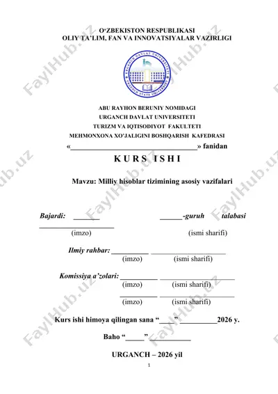 milliy hisoblar tizimining asosiy vazifalari — DOCX