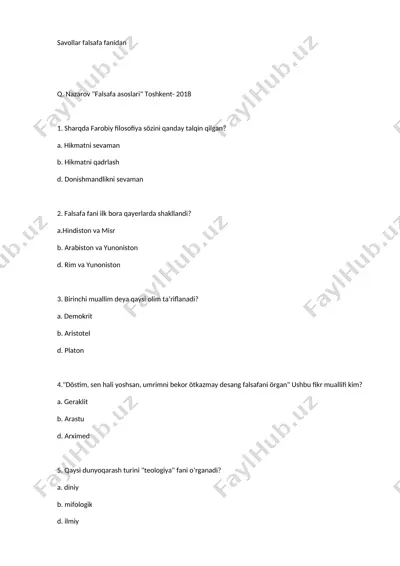 savollar falsafa fanidan — DOCX