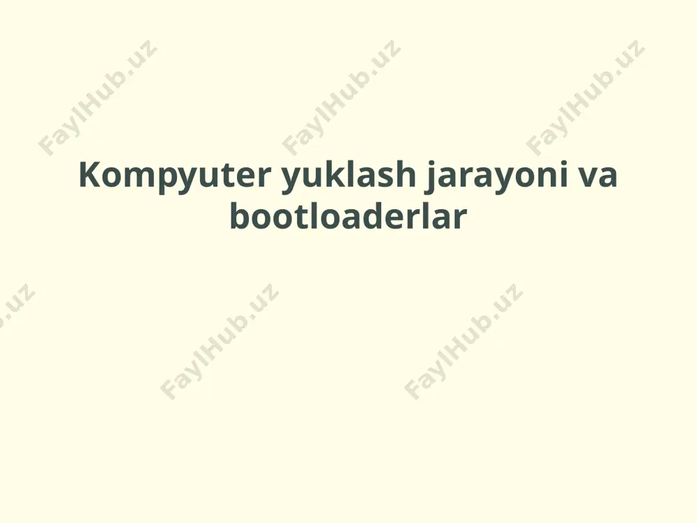 hga tushirish tartibini belgilash va operatsion tizimni yuklash uchun kerakli dasturlarni yuklashdir. bios, shuningdek, apparat parametrlarini belgilash va kerakli o'zgarishlarni amalga oshirish imkoniyatini taqdim etadi. ushbu jarayonlar orqali kompyuterning to'g'ri ishlashi ta'minlanadi. uefining afzalliklari uefi, biosga nisbatan bir qator afzalliklarga ega. u qisqa yuklash vaqtini ta'minlaydi va katta hajmdagi disklar bilan ishlash imkoniyatini beradi. uefi grafikli interfeysni qo'llab-quvvatlaydi, shuningdek, xavfsiz yuklash va modul shaklida dasturlarni yuklash imkoniyatini yaratadi. ushbu afzalliklar, foydalanuvchilarga kompyuter jarayonlarini boshqarishda qulaylik yaratadi. bootloaderlar turlari bootloaderlar bir nechta turdagi bo'lishi mumkin. ular orasida grub, lilo va windows boot manager misol sifatida keltiriladi. grub - gnu project tomonidan ishlab chiqilgan bootloader bo'lib, ko'p rangli interfeysni taqdim etadi. lilo - linux uchun bayonotli bootloader bo'lib, tanlash jarayonini oddiy qiladi. windows boot manager esa windows operatsion tizimining yuklash jarayonini boshqaradi va foydalanuvchilar uchun tezkor tanlov imkonini beradi. yuklash jarayoni mexanizmi yuklash jarayoni mexanizmi, kompyuterni ishga tushirishda bir qator muhim bosqichlarni …