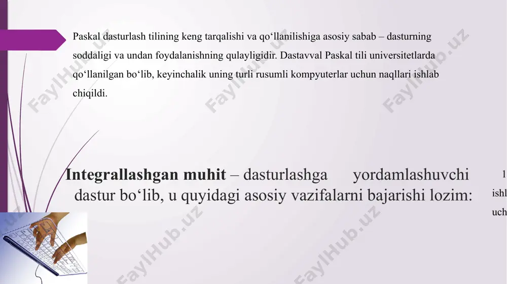 bufer-xotiraga olish; shift+insert – xotiraga olingan qismni dastur matnining yurgich turgan joyiga joylashtirish; shift+delete – dastur matnining belgilangan qismini o‘chirish. e’tiboringiz uchun rahmat!!! image1.png image2.png image3.jpg image4.png image5.png image6.png image7.jpg image8.png image9.wmf image10.wmf /docprops/thumbnail.jpeg