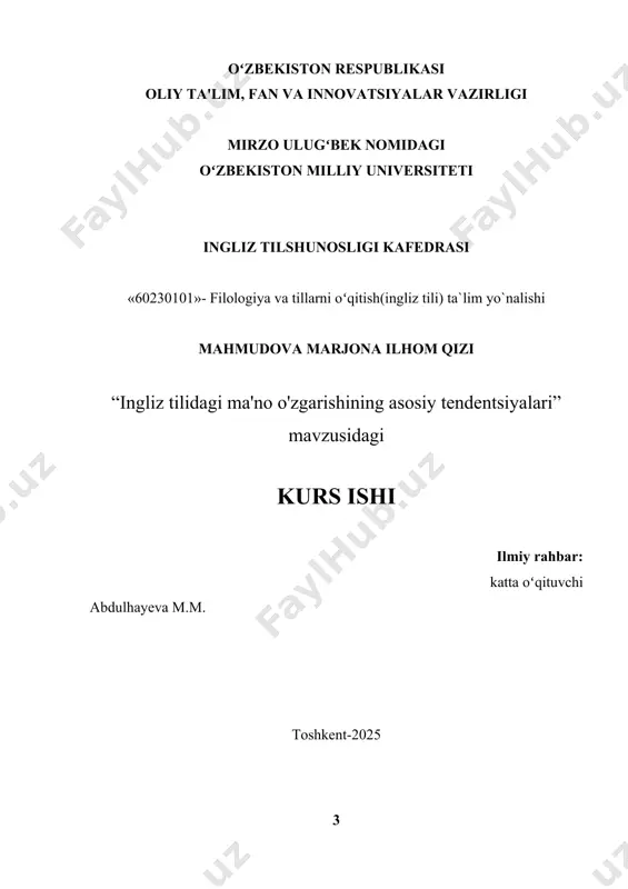 and technological factors. by doing so, it endeavors to enhance the understanding of the dynamic nature of language and its adaptability to shifting contexts. the tasks of the paper analyze the concept and nature of semantic change in the english language. classify the main types of semantic change, including broadening, narrowing, amelioration, and pejoration. examine the linguistic and extra-linguistic factors influencing semantic change. investigate historical examples of semantic changes in the english lexicon from old english to modern english. the object of this paper is the vocabulary of the english language, specifically the words and expressions that have undergone semantic changes over time. it focuses on both historical and modern examples of these changes, examining how meanings evolve due to linguistic, cultural, and societal influences. the subject of this paper is the main tendencies and mechanisms of semantic change in the english language, including the processes, types, and factors that …