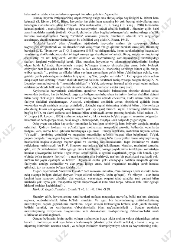 ifatida qabul qilinadi . dinamik psixologiyaning eng ko'zga ko'ringan vakili, amerikalik r. vudvort ( r. vudvort , 1918), bixevioristlarni tanqid qilib, tashqi ta'sirga javobni o'tmish tajribasi va tashqi va ichki sharoitlarning o'ziga xosligi birlashtirilgan murakkab va o'zgaruvchan harakat sifatida talqin qildi. . bu sintez aqliy faoliyat orqali amalga oshiriladi , uning asosini maqsadga intilish (ehtiyoj) tashkil etadi. va ushbu rejani amalga oshirish, maqsadga erishish istagi bilan belgilanadi . ushbu sxema, j. nutten ( j. nutten , 1984) tomonidan ta'kidlanganidek , haqiqatga mos keladi va insonning murakkab xatti-harakatlarini hisobga oladi, bixevioristlar esa model sifatida faqat elementar ruhiy reaktsiyani oladilar . shuni esda tutish kerakki, deb yozadi j.nyttin , xatti-harakat ham mavjud bo'lmagan yoki hali mavjud bo'lmagan holatlar va ob'ektlarni qidirish, balki ularga javob berish emas. bu motivatsiyani odamlar va hayvonlarning xatti-harakatlarini tashkil etishning mustaqil o'ziga xos mexanizmi deb hisoblaydigan psixologlarning qarashlarining asosidir . motivatsiyaning kognitiv nazariyalari. hatto v. jeyms ham o'tgan …