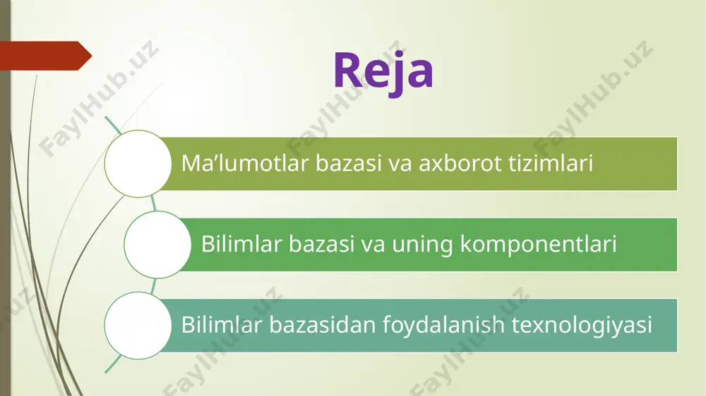 faoliyatni boshqarishning avtomatlashtirilgan axborot texnikasini axborotli ta’minlashda sun’iy aql sohasining qo’llanishi katta qiziqish uyg’otadi, bu sohadagi yutuqlarni amalga oshirishning shakllaridan biri ekspertli tizimlarni yuqori malakali mutaxassislar, ekspertlar bilimlarini tizimli jamlash, umumlashtirish, tahlil qilish va baholashga asoslangan maxsus kompyuter tizimlarini yaratashdan iboratdir. ekspertli tizimda bilimlar bazasidan foydalaniladi , unda aniq muammo soha haqidagi bilimlar beriladi. bilimlar bazasi ba’zi bir muammo sohada murakkab vazifalarning yechimini topish uchun tahlil va xulosalarni yaratuvchi modellar, qoidalar va omillar (ma’lumotlar)ning majmuidir bilimlar bazasining ishlatilishi 1.3. bilimlar bazasidan foydalanishning texnologiyasi bilimlar bazasidan foydalanishning texnologiyasi foydalanuvchi ekspert tushuntirish bloki bilimlarga erishish bloki mantiqiy xulosalar bloki bilimlar bazasi bilimlar bazasidan foydalanishning texnologiyasi ekspert aniq muammo sohada samarali qarorlarni topa oluvchi mutaxassisdir bilimlarni bilish bloki bilimlar bazasining jamlanishi, bilimlar va ma’lumotlarning zamonaviylashtirish bosqichini aks ettiradi bilimlar bazasi malakali mutaxassisning fikrlash darajasidagi yuqori sifatli tajribadan foydalanish imkoniyatini aks ettiradi. u ekspertli tizimni biznes va buyutrmachining zaruriyatlariga muvofiq ravishda rentabelli qiladi mantiqiy …