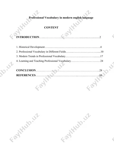 professional vocabulary in modern english language — DOCX