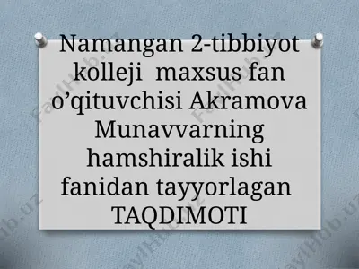 dori moddalarini yuborishda hamshiralik parvarishi — PPTX