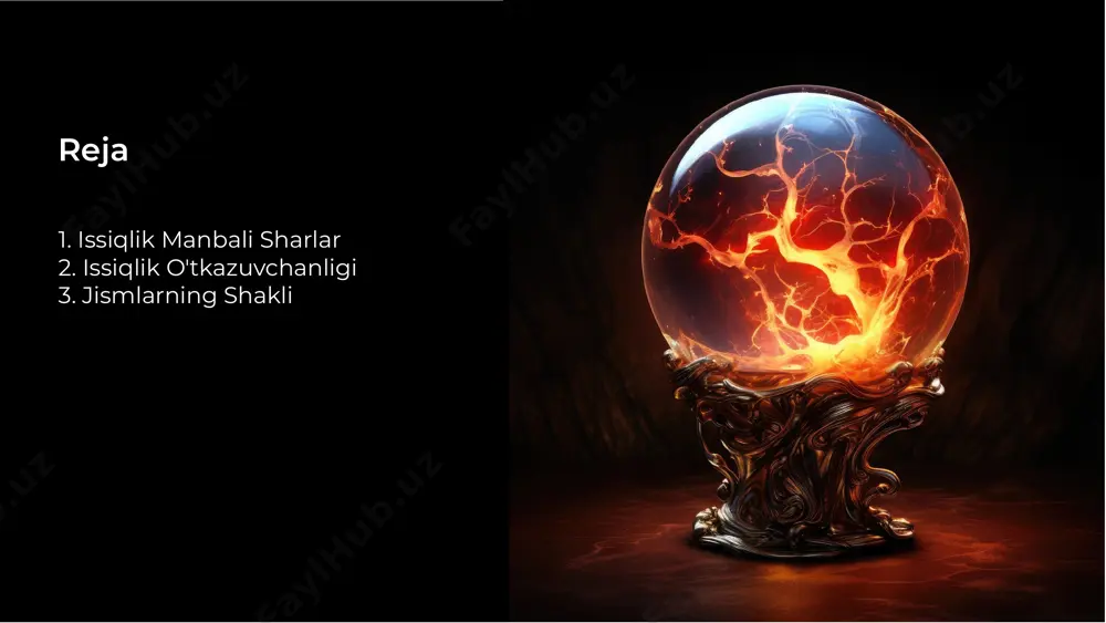 i sharlar va ularning issiqlik o'tkazuvchanligi haqida ma'lumotlar muhim. materiallar va jismning shakli issiqlik tarqatishda katta rol o'ynaydi. ushbu bilimlar ilm-fan va texnologiya sohalarida innovatsiyalarni rivojlantirishda yordam beradi. xulosa