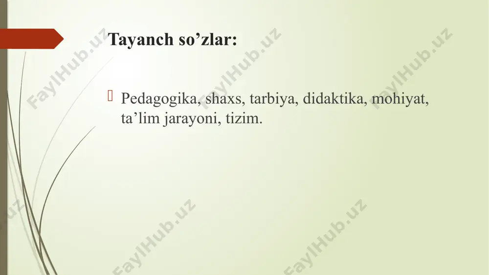 eodal manfaatini ifoda etgan. mazkur davrda diniy g`oyalar yetakchi o’rin egallagan. bolalarni diniy marosimlarni ado etishga o'rgatish zaruriyati tug'ilgan. g`arbda cherkov, sharqda esa masjidlarning roli osha brogan. bolalarni o’qitish va tarbiyalash ishlari asosan shu maskanlarda tashkil etilgan. dunyoviy g`oyalar, ilmiy nazariyalarni yaratish va targ`ib etish din peshvolari tomonidan qoralangan. formatsiyalarning o'zgarishi natijasida tarbiya jarayonining takomillashib borgan. pedagogikaning nazariy kurtaklari falsafa negizida paydo bo'ldi. erkin fuqarolarni tarbiyalash borasidagi fikrlar dastlab demokrit, platon va aristotelning asarlarida berilgan. ushbu fikrlar pedagogik nazariya sifatida emas, balki falsafiy qarashlar tarzida bayon etilgan. sharqda buyuk allomalar — muhammad muso al-xorazmiy, abu nasr forobiy, abu rayhon beruniy, abu ali ibn sino, ahmad al-farg`oniy tomonidan sog`lom, ilmiy bilimlarni o’zlashtira olgan shaxsni tarbiyalash g`oyasi ilgari surildi. pedagogika fani rivojiga o’zining munosib hissasini qo’shgan mutafakkirlar: g`arbda — ya.a.komenskiy („buyuk didaktika" asari pedagogika sohasidagi birinchi ilmiy asar hisoblanadi), j.j.russo, f.gerbart, k.d.ushinskiy, a.s.makarenko, v.a.suxomlinskiy, sharqda s.ayniy, a.avloniy, a.fitrat, h.h.niyoziy, m.behbudiylar. ular shaxsga …