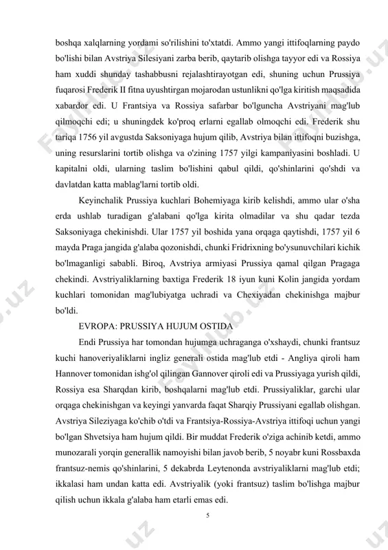 sileziyaga chekinishga majbur bo'ldi. keyin u zorndorfda ruslar bilan durang o'ynadi, ammo katta talafot ko'rdi (armiyasining uchdan bir qismi); keyin uni xoxkirxda avstriya mag'lubiyatga uchratdi va yana uchdan birini yutqazdi. yil oxiriga kelib u prussiya va sileziyani dushman qo'shinlaridan tozaladi, ammo juda zaiflashdi, boshqa buyuk hujumlarni davom ettira olmadi; avstriya ehtiyotkorlik bilan mamnun edi. hozirgacha barcha urushayotganlar katta miqdordagi mablag'ni sarfladilar. frederik 1759 yil avgustda kunersdorf jangida yana jangga olib kelingan, ammo avstriya-rossiya armiyasi tomonidan qattiq mag'lubiyatga uchragan. u mavjud bo'lgan qo'shinlarning 40 foizini yo'qotdi, garchi u o'z armiyasining qolgan qismini harakatga keltirishga muvaffaq bo'ldi. avstriya va rossiyaning ehtiyotkorligi, kechikishlar va kelishmovchiliklar tufayli ularning ustunligi bosilmadi va frederik taslim bo'lishdan qochdi. 1760 yilda fridrix boshqa qamalda muvaffaqiyatsizlikka uchradi, ammo avstriyaliklarga qarshi kichik g'alabalarni qo'lga kiritdi, ammo torgau shahrida u hech narsa qilmasdan, bo'ysunuvchilari tufayli g'alaba qozondi. frantsiya, ba'zi bir avstriyaning ko'magi bilan, tinchlikka intilishga harakat qildi. 1761 yil oxiriga kelib, …