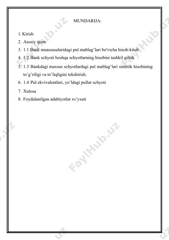 sob tizimining yangi schyotlar rejasiga o’tishi kutilmoqda. ushbu o’quv qo’llanmada yuqoridagi fikrlardan kelib chiqqan holda moliyaviy hisob ob’ektlarini xalqaro va milliy standartlar asosida chuqurroq yoritishga harakat qilindi. o’quv qo’llanma oliy ta’limning iqtisodiyot yo’nalishidagi bakalavriat talabalari uchun mo’ljallangan bo’lib, unda moliyaviy hisobning asosiy tashkil etuvchilari-pul mablag’lari hisobi, asosiy vositalar hisobi, mehnatga haq to’lash hisobi, moliyaviy natijalar hisobi va boshqa mavzular keng yoritilgan. 1.1 bank muassasalaridagi pul mablag’lari bo'vicha hisob-kitob “xo’jalik yurituvchi sub’ektlaming maxsus schyotlaridagi pul muomalalari buxgalteriya hisobi 5500-“banklardagi maxsus schyotlar” hisobvarag’ida yuritiladi. mazkur schyot mamlakatimiz hududida va undan tashqarida akkrcditivlar, chek daflarchalari, boshqa to’lov hujjatlari ko’rinishida (vckscllardan tashqari), joriy, alohida va boshqa maxsus schyotlarda turgan milliy ham da xorijiy valyutadagi pul mablag’lari va ulaming harakati to’g’risidagi, shuningdek, aniq maqsadlar uchun moliyalash mablag’lari (tushumlari) ning alohida saqlanadigan qismi harakati haqidagi ma’lumotlami umumlashtirishga mo’ljallangan. xo’jalik yurituvchi sub’ektning valyuta mablag’lari banklaming tranzit va joriy valyuta schyotlarida saqlanishi lozim. tranzit valyuta schyotida chct el …