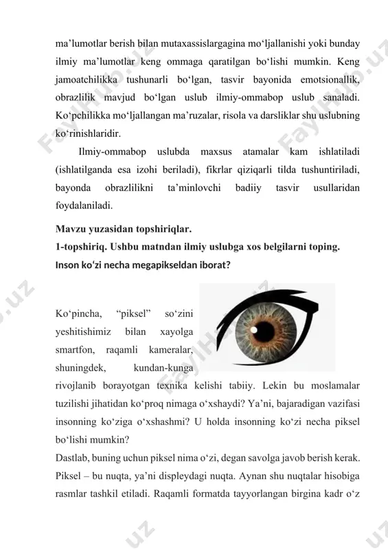 ubning asosiy xususiyatlari haqida nimalarni bilib oldingiz? 3.ilmiy uslubning ommabop uslubdan farqli jihatlari haqida soʻzlab bering. image1.emf