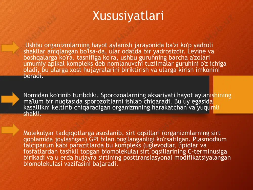 hujayralarida topilgan, masalan, bosh miyada, tana mushaklarida, ko'zda, bachadonda, homila pardasida va boshqa a'zolarda. bezgak va toksoplazma rivojlanish sikli e’tiboringiz uchun raxmat image2.png image3.png image4.jpg image5.jfif image6.jfif image7.jfif image1.png /docprops/thumbnail.jpeg
