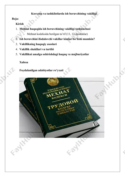 korxona va tashkilotlarda ish beruvchining vakilligi — DOCX