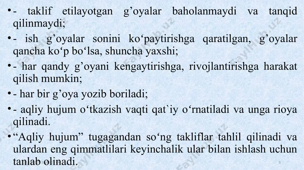 boʻlganligidan, bu munosabatlar bilan bog’liq muommalarni yechishga hizmat qiluvchi hamkorlik pedagogikasining rivojlanishiga ehtiyoj kuchaymoqda. 01.02.2022 12:30:12 17 ta`lim maqsadlariga erishishda pedagog va talabaning hamkorlikda faoliyat koʻrsatishi uchun oʻrganilgan asosiy omillar quyidagilardir: - samarali ta`limda pedagog va talabaning bilimi hamda malakasining oʻsishini ta`minlash; - talaba (oʻquvchi) bilim olishiga ehtiyojining oshishi uning bilim olishfaoliyatining faollashuviga, oʻz navbatida oʻqituvchining ham oʻz ustida ishlashi va malakasining oʻsishiga; - talaba(oʻquvchi)larning kichik guruhlarda ta`lim olishini modellashtirishga; - talaba (oʻquvchi)larning oʻz-oʻzining faoliyatini boholashga sharoit yaratish. 01.02.2022 12:30:12 18 oʻtkazilgan nazariy va amaliy tadqiqotlarga asoslanib, informatika fanini samarali oʻrganish boʻyicha quyidagi xulosalarni berish mumkin: - oʻrganish rag’batlantirilishi kerak (maqtov orqali); - oʻquvchilar oʻzlarining oʻrganishdagi yutuqlari haqida xabardor boʻlsalar, qiziqtirish kuchaytiriladi; - oʻrganishning faol davrlarini tashkil qilish kerak; - oʻrganish oʻtayotgan davrda koʻpgina qulay holatlarni qoʻllash, oʻquvvaziyatlarini oʻzlartirib turish kerak; - oʻquvchilar qancha koʻp faol boʻlib oʻrganishsa, oʻzlashtirish davomli va muvaffaqiyatli boʻladi, oʻrganishning interaktiv usullaridan foydalanish va guruhiy oʻrganishni …