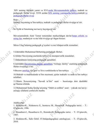 tarbiya va pedagogika fikrlar rivoji — DOC