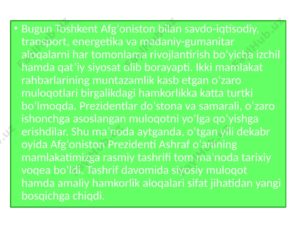 afg‘oniston bilan savdo-iqtisodiy hamkorlik - Page 5