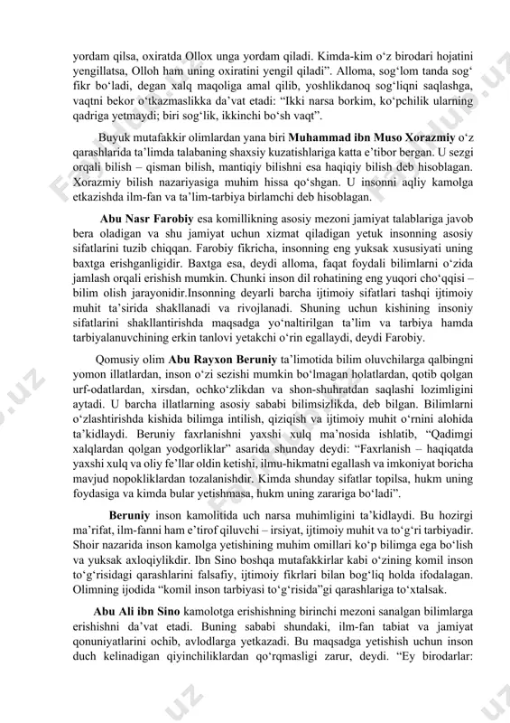 si va amaliyoti maktabgacha yoshdagi bolalarga har tomonlama tarbiya berishning maqsadi, bolaning imkoniyatlari va uni ilk yoshdan boshlab tarbiyalashning roli, maktabgacha tarbiyani hayot, zamon bilan bog‘lab olib borishning zarurligi, bola shaxsining shakllanishida ijtimoiy muhitning hal qiluvchi ahamiyatiga asoslanadi. pedagogika fani tarbiyani pedagogik hodisa sifatida o‘rganib, bir qator tushunchalarni o‘z ichiga oladi. pedagogikada tarbiya, ta’lim, ma’lumot asosiy tushunchalar hisoblanadi. maktabgacha pedagogika ijtimoiy fanlar tizimiga kiruvchi fan sanalib, maktabgacha yoshdagi bolalaming jismoniy va ruxiy kamolotini tarbiyalash, ularga ta’lim berish muammolarini o‘rganadi. maktabgacha pedagogika tug‘ilgandan to yetti yoshgacha bo‘lgan bolalarga har tomonlama tarbiya berish qonuniyatlarini o‘rganadi va maktabgacha ta’lim tashkiloti sharoitida ta’lim-tarbiya ishini tashkil etishning mazmuni, shakl, uslub va vositalar hamda maktabgacha ta’lim yoshidagi bolalarning yosh va o‘ziga xos xususiyatlarini hisobga olgan holda ularning har tomonlama uyg‘un rivojlanishini ta’minlashga qaratilgan shart-sharoitlarni ishlab chiqadi. u maktabgacha ta’lim tashkilotlari, oila va maktab ishidagi izchillikni ta’minlaydi hamda bolalarni maktab ta’limiga tayyorlaydi. maktabgacha pedagogika fanining obyekti - …