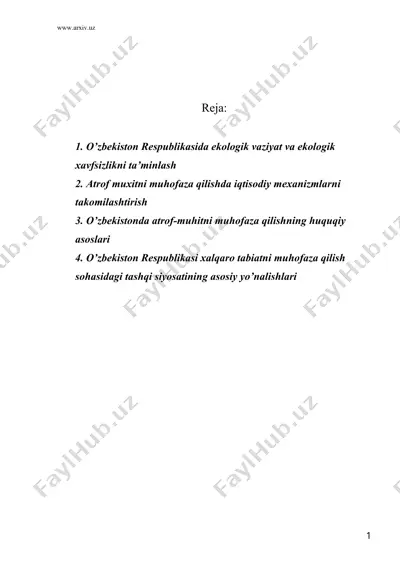 o’zbеkistоn rеspublikаsidа аtrоf-muhitni muhоfаzа qilish mаsаlаlаri — DOC