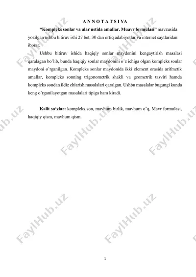 kompleks sonlar va ular ustida amallar. muavr formulasi — DOCX
