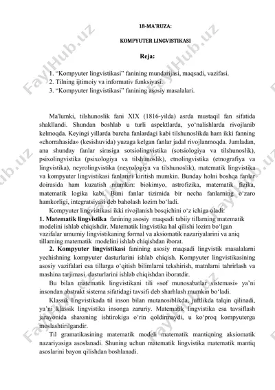 kompyuter lingvistikasi — DOCX