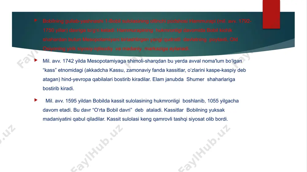 xudodan vahiy deb ko‘rsatilgan. qadimgi mesopotamiya me'morchiligining asosiy xususiyatlari mahobatli binolarning, qurilish xom ashyosi sifatida g‘ishtdan foydalanish, ichki xonalar assimmetrik shaklda va ko‘ndalang qilib solinganligi edi. katta binolarning devorlari o‘ziga xos naqshlar bilan bezatilgan. shumer-akkad me'morchiligi bobil va osuriyada me'morchilikning rivojlanishiga ta'sir ko‘rsatgan. ma'buda ishtarga bag‘ishlab ashshurda qurilgan qadimgi osur ibodatxonasining kompozitsiyasi, maridagi katta saroy devorlarining naqshlari, shuningdek,, zinapoyali ibodatxona minorasi – zikkuratdan shumer-akkad me'morchiligining ta'siri ko‘rinib turadi. ehtimol, tavrotda “bobil minorasi” haqidagi afsonaning yaratilishiga aynan mana shu zikkuratlar sabab bo‘lgandir. image1.jpeg /docprops/thumbnail.jpeg