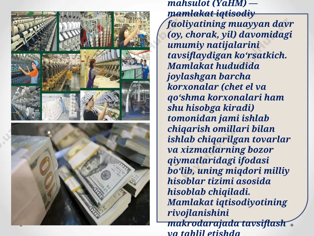 shuningdek, 2017 yilning mos davri bilan taqqoslaganda sanoat tarmog`ida ishlab chiqarish hajmining kamayishi kuzatildi va 99,1 % ni tashkil etdi (mazkur tarmoqning yahm tarkibidagi ulushi – 19,9 %). aholi jon boshiga hisoblangan yahm 0,8 % ga o`sdi va 3 663,0 ming so`mni tashkil etdi. jizzax viloyatida yahm 4,8 % ga o`sdi va 3 116,8 mlrd.so`mni tashkil etdi. o`sish sur`atlari qishloq, o`rmon va baliq xo`jaligida – 104,9 % (yahm tarkibidagi ulushi - 29,0 %), sanoatda - 104,2 % (16,3 %), qurilishda – 105,4 % (10,6 %), xizmatlar sohasida – 104,7 % (44,1 %) ni tashkil etdi. aholi jon boshiga yahm hajmi 2 341,7 ming so`mni tashkil etdi va 2,9 foizga o`sdi. qashqadaryo viloyati yalpi hududiy mahsuloti 3,7 % ga o`sdi va 9 816,6 mlrd.so`mni tashkil etdi. yahm ning o`sishi hudud iqtisodiyotining asosiy tarmoqlaridagi ijobiy o`sish sur`atlari bilan bog`liq. jumladan: qishloq, o`rmon va baliq xo`jaligida o`sish sur`atlari 102,3 % (yahm tarkibidagi ulushi …
