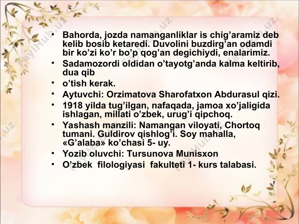 folklor amaliyoti davrida yozib olingan ma’lumotlardan nаmunаlаr - Page 4
