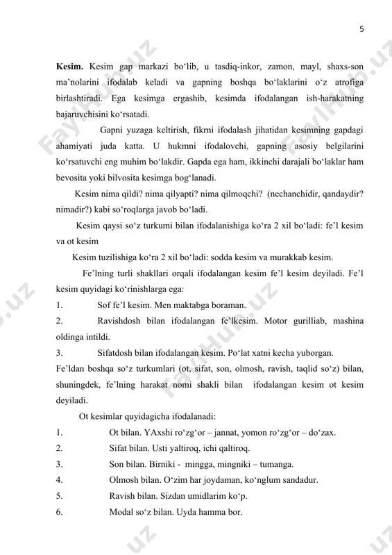 (ko‘makchi fe’l, bog‘lama, nisbiy so‘zlar va boshqalar) bo‘lishi mumkin. m: kela boshladi, kelgani yo‘q, kelgan emas. murakkab ot kesimlar ot (keng ma’noda)+ bog‘lama vazifasida kelgan yordamchi fe’l yoki ko‘makchi fe’l tarzidagi qo‘shilishdan hosil bo‘ladi. bunda asosiy ma’no otdan anglashiladi, ko‘makchi yoki to‘liqsiz fe’l qo‘shimcha ma’no bildiradi va kesimning ega bilan bog‘lanishini ta’minlaydi. kesim bilan egani bog‘lovchi bunday so‘zlar bog‘lama deyiladi. bular asl mustaqil ma’nosini yo‘qotib, yordamchi vazifada qo‘llanuvchi so‘zlardir. ularning vazifasi fe’l bo‘lmagan so‘zlar bilan qo‘shilib, kesimni shakllantirishdir, ya’ni mayl, zamon, shaxs-son ma’nolarini ifodalashdan iborat. kesimni shakllantirishga xizmat qiladigan bunday bog‘lamalar bo‘l, qil, edi, ekan, emish, hisoblanmoq, sanalmoq singari so‘zlardir. kerak, zarur , lozim so‘zlari ham bog‘lama vazifasida qo‘llanadi. quyidagi hollarda ega va ot kesim orasida tire qo‘yiladi: 1. ot kesim kesimlik qo‘shimchalarisiz yoki bog‘lamasiz qo‘llansa. tinchlik – farovon hayot manbai. mening aytadigan gapim – shu. shuningdek, ot kesim sifat va tartib sonda bo‘lganda ot kesim va ega orasida tire …