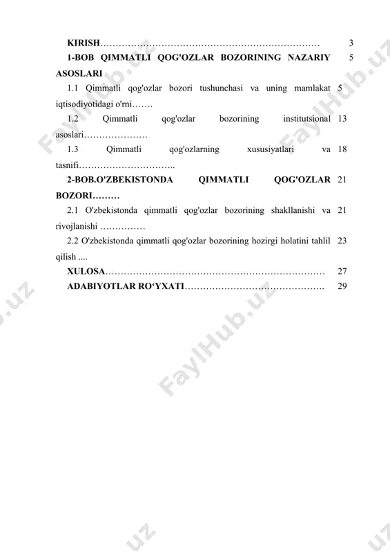 zori o‘zining turli xususiyatlari bilan ajralib turadi. eng muhimi, bu bozorda likvidlik, ya’ni qimmatli qog‘ozlarning tezda va oson sotilishi va sotib olinishi imkoniyati mavjud. likvidlik qimmatli qog‘ozlar bozorining samarali faoliyat yuritishiga imkon beradi, bu esa investorlar uchun risklarni kamaytirish va pul mablag‘larini tezda qaytarib olish imkoniyatini ta’minlaydi. qimmatli qog‘ozlar bozori yuqori darajadagi shaffoflikni talab qiladi. bu shaffoflik investorlar uchun bozorda erkin va haqqoniy ravishda savdo qilish imkonini yaratadi. shuningdek, qimmatli qog‘ozlar bozorining o‘ziga xos xususiyatlaridan yana biri bu bozorning xavf va daromadlilik o‘rtasidagi o‘zaro aloqasidir. qimmatli qog‘ozlar, xususan aksiyalar va obligatsiyalar, investorlar uchun o‘ziga xos risklarni va daromadlarni taqdim etadi. aksiyalar bo‘yicha investorlar kompaniyaning muvaffaqiyati va o‘sishiga tayanib, yuqori daromad olish imkoniyatiga ega bo‘lsa, obligatsiyalarni sotib olgan investorlar barqaror va past riskli daromadni kutishadi. investorlar uchun risk va daromad o‘rtasidagi optimal muvozanatni topish, qimmatli qog‘ozlar bozorining eng muhim jihatlaridan biridir. qimmatli qog‘ozlar bozori, shuningdek, iqtisodiy barqarorlikni ta’minlashda ham muhim rol …