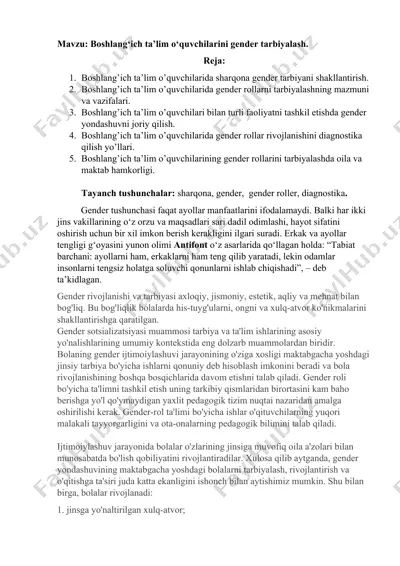 gender tarbiyalashda boshlang‘ich ta’lim o‘quvchilarini tarbiyalash — DOC