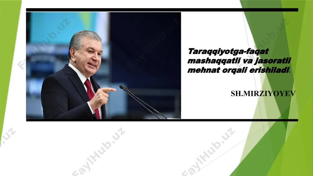 zbekiston respublikasida xorijiy tillarni o’rganishni ommalashtirish faoliyatini sifat jixatidan yangi bosqichga olib chiqish chora-tadbirlari to‘g‘risida”gi pq-5117-son qarori. o‘zbekiston respublikasi prezidentining 2019-yil 29-apreldagi “o‘zbekiston respublikasi xalq ta’limi tizimini 2030-yilgacha rivojlantirish konsepsiyasini tasdiqlash to‘g‘risida”gi pf-5712-son farmoni. mavzuga oid me’yoriy hujjatlar: 4 mavzuga oid adabiyotlar tahlili 1. haydarov u.a.(2025) - mustaqillik yillarida ta’limdagi islohotlar” : mazkur maqolada o‘zbekiston respublikasining mustaqillik yillarida ta’lim tizimidagi amalga oshirilgan islohotlar tahlil etilgan. 2. “yangi o‘zbekiston taraqqiyot strategiyasida ta’lim tizimidagi islohotlar” uslubiy qo‘llanma: ushbu qo‘llanmada yangi o‘zbekiston taraqqiyot strategiyasi doirasida ta’lim tizimida amalga oshirilayotgan islohotlar, ularning asosiy yo‘nalishlari va natijalari haqida batafsil ma’lumotlar berilgan. 3. tursunov a. (2021). ta’lim tizimidagi transformatsiya: maktablarning innovatsion o‘zgarishlarga tayyorlanishi. toshkent ushbu manba ta’lim tizimidagi transformatsion jarayonlarni, maktablarni o‘zgarishlarga moslashtirish strategiyalarini va amaliy tajribalarni tahlil etishga bag‘ishlangan. john p. kotter (1996). o‘zgarishlarni boshqarish ( leading change.)boston ushbu asarda tashkilotlarda o‘zgarishlarni muvaffaqiyatli boshqarish jarayonlari bayon etiladi. kotterning o‘zgarishlarga oid printsiplari ta’lim muassasalarida ham samarali …