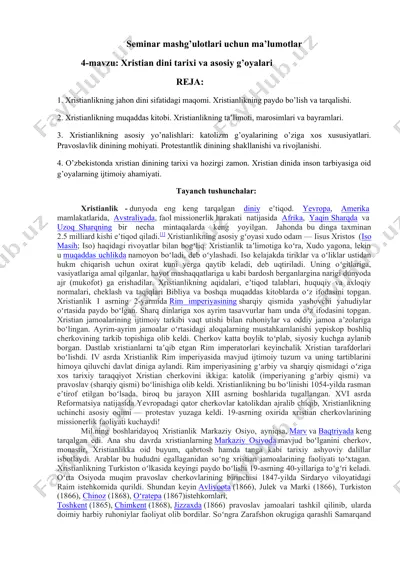 xristian dini tarixi va asosiy g’oyalari — DOC