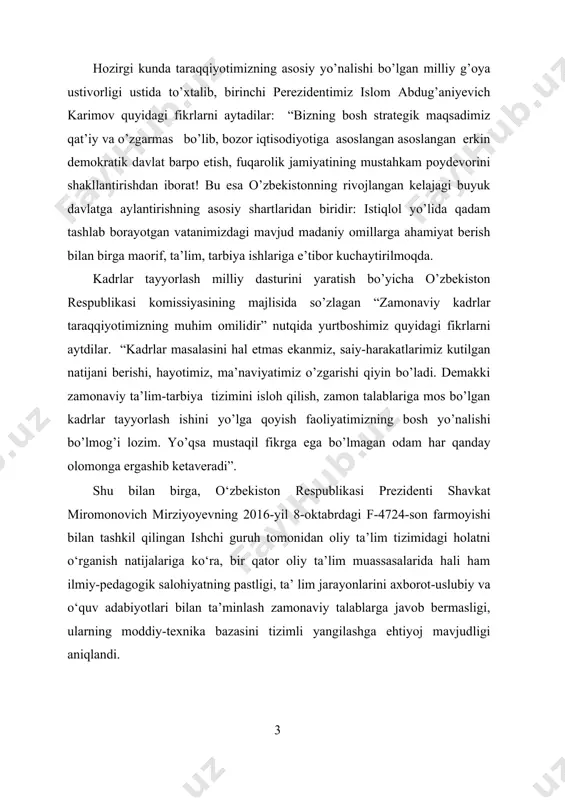 va kapital ta’mirlash, oliy ta’lim ilm-fanining ustuvor yo‘nalishlari bo‘yicha o‘quv-ilmiy laboratoriyalarini zamonaviy asbob va uskunalar bilan jihozlash orqali yanada mustahkamlash. ishning dolzarbligi: nanotexnalogiyalarning rivojlanishi zamonaviy lazerlar va ular asosida qator ilmiy tatqiqotlar yo’nalishlari uchun sabab bo’ldi. ishning maqsadi : malakaviy bitiruv ishda lazerlarning yangi avlodllarini yaratilishi borasidagi tatqiqotlar va ular yordamida olib borilayotgan ilmiy tatqiqotlar yo’nalishlarini o’rganish. ilmiy yangilik: nano o’lchamli lazerlar generatsiyasi sharoitlari tibbiy va biologik tatqiqotlarda zarur bo’lgan lazerlarning imkoniyatlari o’rganildi. malakaviy ishning birinchi bobida nochiziqiy optik hodisalar, qonunlar nazariy o’rganildi. shuningdek induksiyalangan nurlanishlarni hosil qilinishi,to’lqinlarni nochiziqiy muhidda tarqalishi qonunlari tahlil qilindi. malakaviy ishning ikkinchi bobida lazerlarning tatqiqotlarda qo’llanishi nazariy o’rganildi. mazkur bobda lazerlarning tibbiy diagnostika va moddalarning tahliliga ishlatilishi,fizikaning zamonaviy tatqiqot yo’nalishlari tahlil qilindi. ishning tadqiqot ob’ekti va predmeti: bir fotonli nuqsonlar va ulardagi generatsiya, tibbiy tatqiqotlardagi lazerlarning imkoniyatlari o’rganildi. ishning tadqiqot uslubi va uslubiyoti: ilmiy ommabop manbalardan to’plangan ma’lumotlar tahlil qilib,xulosa va takliflar qilish. ishning olingan …