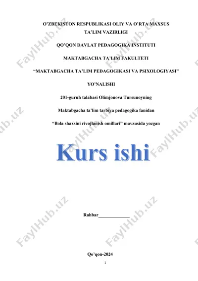 "bola shaxsini rivojlanish omillari" — DOCX