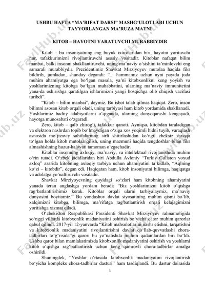 kitob – hayotni yaratuvchi murabbiydir — DOC
