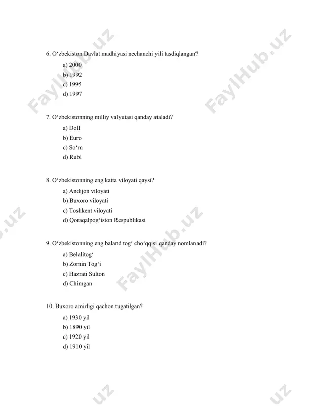 o'zbekiston tarixi test savollari - Page 2