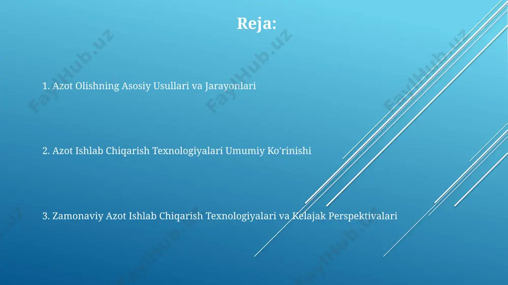 llashtirish va yangi, energiya tejovchi jarayonlarni ishlab chiqish bo'yicha faol tadqiqotlar olib borilmoqda, masalan, plazma texnologiyalaridan foydalanish orqali energiya sarfini 20% gacha kamaytirish mumkin. kelajakdagi rivojlanish yo'nalishlari kelajakda energiya samaradorligini 20-30% ga oshirishga qaratilgan yangi katalizatorlar va membranalarni ishlab chiqish, azot ishlab chiqarish jarayonlarini yanada ekologik toza qilishga olib keladi. quyosh energiyasi va boshqa qayta tiklanuvchi energiya manbalaridan foydalangan holda, energiya iste'moli past bo'lgan, ya'ni 5-10 mvt dan kam bo'lgan mini-zavodlarni yaratish istiqboli mavjud. kvant kimyosi va mashinani o'rganish texnologiyalaridan foydalanish orqali, azot ishlab chiqarish jarayonlarini optimallashtirish orqali, kamida 15% gacha unumdorlikni oshirish mumkin. xavfsizlik va mehnat muhofazasi azot ishlab chiqarish jarayonida 100 kpa dan yuqori bosimli tizimlarda ishlashda, xodimlar maxsus himoya vositalaridan, jumladan, 3-toifa himoya niqoblaridan foydalanishlari shart. ish joylarida azot konsentrasiyasi doimiy ravishda monitoring qilinadi va 0,5% dan yuqori bo'lsa, avtomatik ogohlantirish tizimi faollashadi, xodimlar darhol xavfsiz hududga evakuatsiya qilinadi. gazlarning toksik ta'siri va portlash xavfi tufayli, azot …