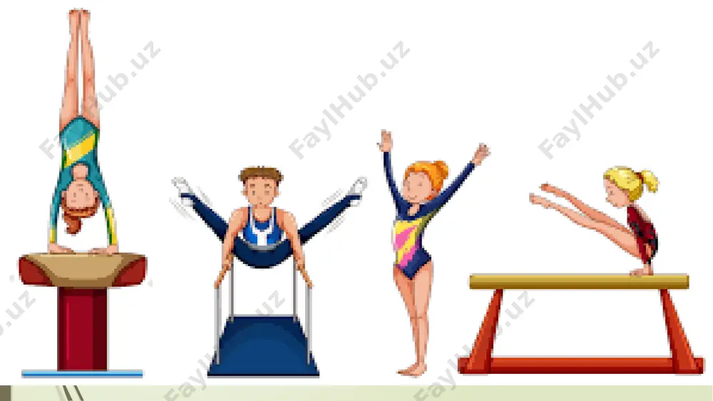 a qo’yiladigan gigiyena talablari. sport zali, uning yordamchi xonalari supurish va yuvish uchun qulay bo‘lishi kerak. devorlar ochiq rangli bo‘yoqda bo'yaladi yoki ustiga tekis va yaxlit qoplama qoplanadi. ship ham ochiq rangli bo‘yoqda bo‘yaladi. pol kemalar palubasi singari tekis, yoriq joylarisiz qoqilgan bo‘lishi kerak. isitish asboblari ham turtib chiqmaydigan qilib, devor sathiga tekislab panjara bilan qoplanadi. odatda, gimnastika mashg‘uloti o ‘tkaziladigan zaldagi harorat doimiy 18—20°c saqlab turiladi, havoning namligi esa 50—60 % atrofida bo ‘ladi. mashg‘ulotlar o ‘tkaziladigan sport zalida havoni bir soatda uch marta almashtirishni ta ’minlaydigan tabiiy yoki sun’iy (havo oqimini kiritib, so ‘rib chiqaradigani hamda isitib turadigan) jihozlar o ‘m atilishi m aqsadga muvofiq. d erazalam ing n u r tushadigan sathi pol sathidan 1,5 qism idan kam bo‘lmasligi kerak. d erazalar poldan 1,5 m balandlikda bo'lishi darkor. elektr nuri mayin, yetarli (pol yaqinida 150 luks yoritilgan) b o ‘lishi lozim. yechinib-kiyinish xonalari zalning yonginasida bo‘ladi. hamma …