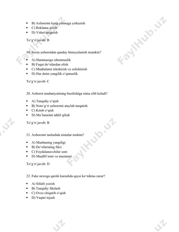 axborot iste'moli madaniyati bo'yicha test savollari - Page 5