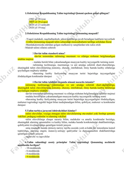 o'zbekiston respublikasining "ta'lim to'g'risida"gi qonun — DOC