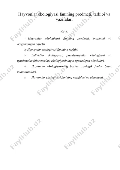 hayvonlar ekologiyasi fanining predmeti, tarkibi va vazifalari — DOC